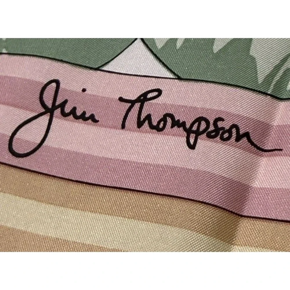 Jim Thompson Silk Floral Print Scarf Pink & Green Art To Wear Pastel EUC